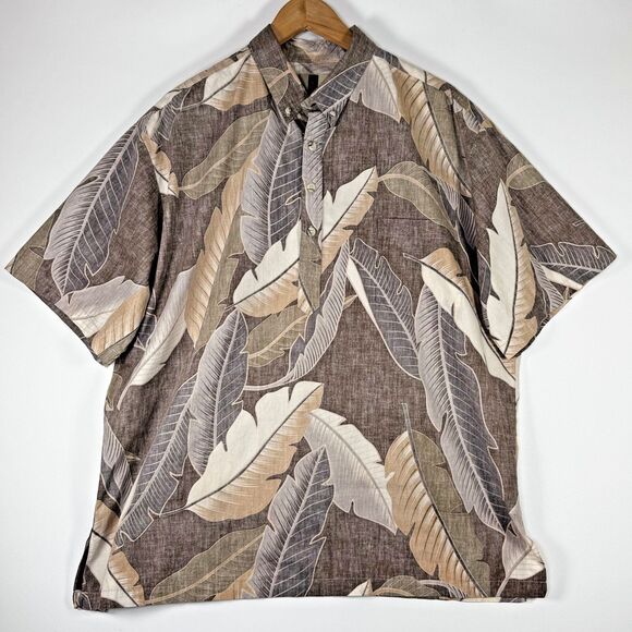 Tori Richard Honolulu Mens XL Reverse Print Aloha Shirt Brown Palm Leaf Cotton - Picture 1 of 11